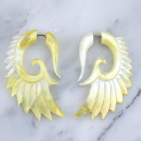 Mother of Pearl Angel Wing Fake Gauges Earrings