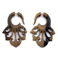 Wooden Odawa Tribal Hanging Fake Gauges Earrings
