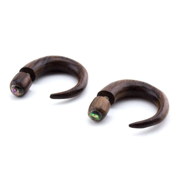 Sono Wooden Talon with Abalone Shell top Fake Gauges Earrings