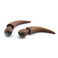 Small Wooden Curved Fake Gauges Tapers with Abalone Shell Inlay