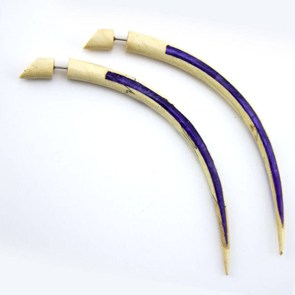 Large Tamarind Wooden Taper with Purple Resin Inlay Fake Gauges Earrings