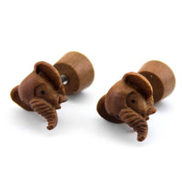 Elephant Wooden Fake Gauges Earrings