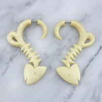 Wooden Fish Skeleton Fake Gauges Earrings