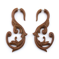 Wooden Nakoda Swirl Hanging Fake Gauge Earrings