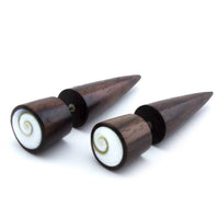 Sono Wooden Fake Gauge Taper Earring with Sea Shell Inlay