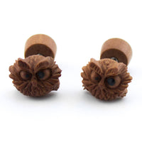 Owl Face Wooden Fake Gauges Earrings