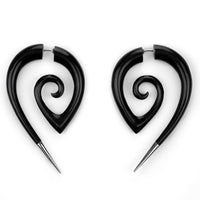 Dragon Tattoo Black Horn Fake Gauge Spirals With Silver Tips