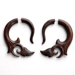 Tribal Leaf Fake Gauges Wood Earrings